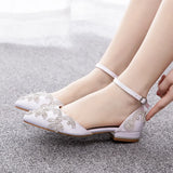 Breakj Cm Flat Heds Casual Tip Hollow Sandals Low Heeled White Bungalow Diamond Wedding Shoes Dress