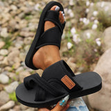 Breakj New Large-Size Lady Flat-Bottomed Toe Cool Slippers Comfortable Breathable Beach Slippers