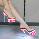 Women Catwalk Sexy Super High Heels Luminous Stiletto Platform Sandals Transparent Model Crystal Wedding Shoes