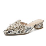 Half Slippers Women Shoe Autumn Rhinestone Chunky Mid Heel Slipper Sandals Fashion Muller Casual Versatile Single