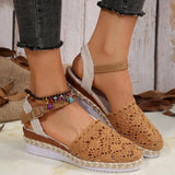Breakj Slope Heel Sandals 2025 Summer New Bun Head Weaving A Word Buckle With Women's Sandals