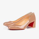 Breakj Red Shoes Coarse Heel Women High Heel Single Shoes Show T Table Banquet Sexy Elegant Round Head Shallow Singles