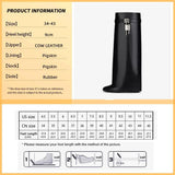Lock Pants Boots Women's Wedge Boots Black Fold Knee High Heel Boots Padlock Women's Botas Mujer Oversize Shoes