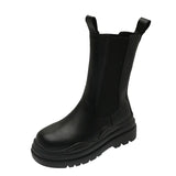 Lemon Green Platform Women Short Boots Slim Thick Sole Leather Chelsea Boots New Mixed Color Height Increase