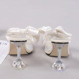 New Fashion Crystal Bow High Heels Slippers Shoes Woman Sexy PVC Transparent Sandals Women Slides Open Toe Pumps Blue