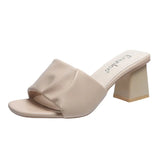 Breakj The Home Two Wearing Slippers Women 2025 Spring And Summer Square Head Thick Heel New Women's Shoes Folded