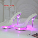 34-43 Nightclub LED Light High Heels Sandals Luminous Shoes Catwalk Pole Dancing Shoes Crystal Clear Platform