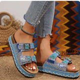Breakj New Thick Bottom Rope Double Buckle Drill Softwood Beach Slippers Large Size Women's