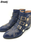 Women's Ankle Boots Rivet Flower Susanna Studded Cowboy Boots High Quality Genuine Leather Luxury Shoes Ladies Botines