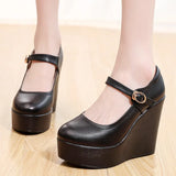 Breakj High-Slope Single-Shoe Round Cheongsam Shoes Shallow Walking Shoes Waterproof Table Thick-Soled Size 43 Magic Sticker Women's