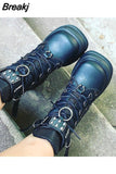 Brand Design Black Gothic Style High Heels Black Front Zipper Ankle Platform Boots Street Cool Woman Wedges