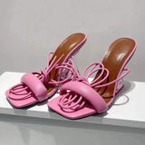 Women's Transparent Orange High Heels Sandals Square Toe Ankle Strap Female Pumps Shoes Size 36-43 Sandalias