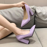 Heels Women's New Large Size Pointed Square With Shallow Fashion Patent Leather Thick With High Heel Professional Women's Single