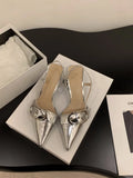 French Silver High-Heeled Shoes Baotou Sandals 2024 New Spring And Summer Korean Version Temperament Pointed Single