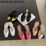 Elegant Mixed Color Slingback Sandals Women Elastic Band Back Strap Flat Ballet New Design Shoes Brand Mule Office