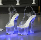 34-43 Nightclub LED Light High Heels Sandals Luminous Shoes Catwalk Pole Dancing Shoes Crystal Clear Platform