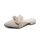 New Women Slippers Muller Shoes Striped Bow Design College Style Female Foot Office Gentlewoman Casual Slippers Women