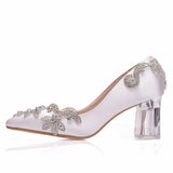 Breakj Cm Crystal Transparent Square Tip Single Shoe Bridal Shoes Silk Satin Cloth Diamond Skirt Shoes Wedding