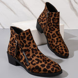 Breakj New Velvet Female Boots Martin Boots Coarse Heel Side Zipper With Leopard-Print Short