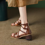 Breakj Back Zipper High Heel Sandals Women 2025 Summer New Word-Type Buckle With Retro Texture