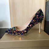 Blue Bling Sequins Women Sexy Extremely High Heels Pointed Toe Slip On Stiletto Chic Pumps Ladies Party Wedding