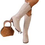 Breakj And Autumn Coarse And V-Mouthed Thin High-Heel Boots But Knee Embroidered Retro Western Cowboy Boots Retro