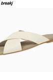 Size 33-40 Women Flats Slippers Real Leather Low Heels Summer Shoes Woman 2023 Open Toe Indoor House Slides