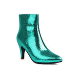Ankle Heels Boots Women Mirror Gold Silver Shoes 2023 Autumn Snakeskin Leather Pointed Toe Stable High Heels