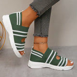 Knitted Platform Sandals for Women Summer 2024 Roman Peep Toe Flat Sandals Woman Plus Size Breathable Mesh Walking