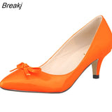 Women Sexy Low Mid Kitten Heels Shoes PU Patent Leather Pointed Toe Work Pumps With Bowknot wedding shoes