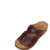 Breakj Large-Size Summer Leisure Retro Slope And Thick-Soled Sewn Shoe Leather One-Character Women's Shoes Slippers