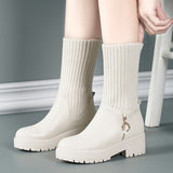 Flat-Soled Short Boots Women's Thick-Soled Rice White Martin Boots With Plush Thread British Style Fashion Brand Women's Cotton