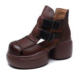 Breakj Thick-Soled Sandals Women's Head Cow Skin Retro Art Big Head Slope And Cool Slippers Tide Hollow Loose Cake