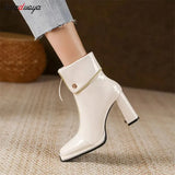 boots Ladies Shoes Ankle Women's Boots High Quality Modern Boots Women Solid Square Toe Zip Heeled Shoes Female