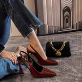 Breakj Spring And Summer New Black Leather High Heels Women Senior Sense Horseshoe Heel Tip Fine Heel Single Shoes
