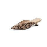 New Pointy Thin Heel Baotou Mid-heel Half Slipper Female Leopard Print All-match