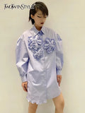 Loose Shirt For Women Lapel Long Sleeve Patchwork Floral Solid Button Through Blouse Female Fashion Clothing