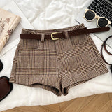 Breakj Fashion Lattice Hair, High Waist Thin Suit Shorts Wide Leg Pants Slacks Trousers Boots