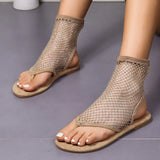 Breakj Spring And Summer New Large-Size Lady Flat-Soled Sandals Breathable Mesh Hot Diamond-Shaped Sandals Temu