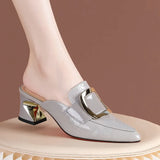 Breakj Side Buckle Coarse Heel Baotou Cool Slippers Lady Wears Fashion Slippers Heel Sandals Half-Dragging