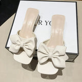 New Slippers Women 2024 Trend Sexy Large Size Square Toe Thin Heels Shoes Ladies Casual Slippers Heel