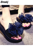 Platform Flip Flops for Woman Bohemian Style Summer Slipper with Bow Large Size Women's Summer Footwear Chaussure