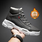 Snow Boots Men Black PU Leather Booties Waterproof Non-slip Male Sneakers 2021 Thicken Plsuh Keep Warm Platform Boots