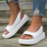 PU Leather Platform Sandals Women Casual Back Strap Flat Sandals Woman 2023 Summer Open Toe Non Slip Beach Shoes Plus