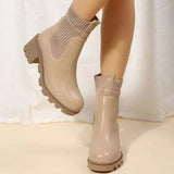Autumn Winter Fashion Women Chelsea Boots Female PU Leather High Heels Boots Platform Shoes Ladies Knitted Sexy Ankle