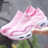 women sneakers slip on summer plus size new breathable mesh solid walking shoes lightweight sports casual vulcanized
