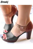 Female Sandals Chunky Heel Women Sandals Summer elderly Ankle Strap Elegant Ladies Shoes High Heel Peep Toe Leather