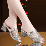 Size 43 Women's Slippers 2024 New Summer Fashion Sequin Cool Slippers Outer Wear Women's Thick Heel Slippers Ladies