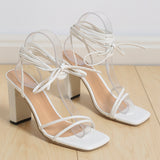 Summer Plus Size Women's Shoes Sexy Square Head Straps Fine Heel High Heels Cross Strap Sandals