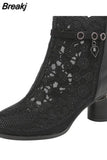 Spring Summer Fashion Rhinestones Gauze Sandals Thick Heels Mesh Autumn Ankle Boots Female Hollow Women's